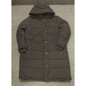 DKNY Long Puffer Coat Womens XXL Black Quilted Hooded Winter Jacket Sorona Fill
